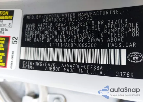 2023 Toyota Camry Se из США, поврежденный, VIN 4T1T11AK0PU089308